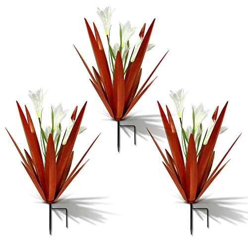 Image of Homight Metal Agave Plant Outdoor Decoration Lily Mexican Yard Art Garden Gift Home Decor Hand Painted Metal Agave Garden Yard Statue, Outdoor Lawn Ornaments (3 Big White Lilies)