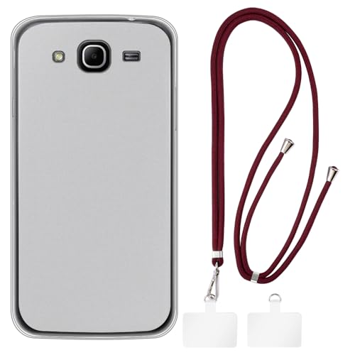 Shantime Case and Crossbody Lanyard Set Compatible with Samsung Galaxy Mega 5.8 I9150 Phone Cover and Adjustable Neck Strap with Metal Buckles and 2 Patches(White + Red)