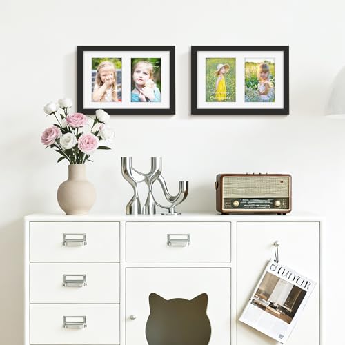 Image of DUENPY 6x9 Picture Frame Double 3.5x5 Collage Picture Frame Displays Two 3.5x5 inch Photos Collage Wall Decor Wall Hanging or Tabletop Black
