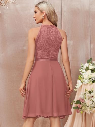 Image of Miusol Women's Halter Neck Lace Ruffle Vintage Cocktail Party A-Line Bridesmaid Dress