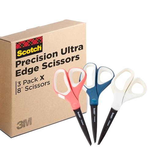 Scotch Brand Precision Ultra Edge Scissors, Left- or Right-Handed, 8 Inch, 3-Pack