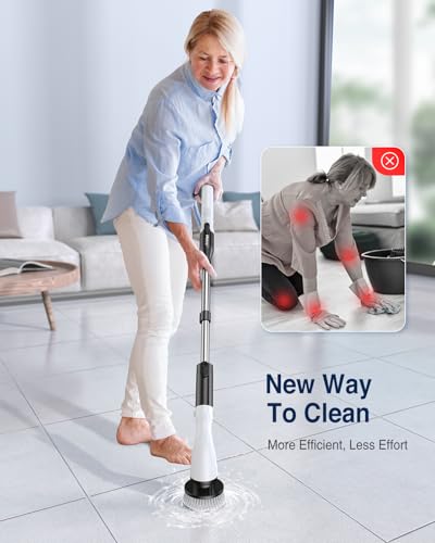 Electric Spin Scrubber, Cordless Cleaning Brush Scrubber with 7 Replaceable Brush Heads and Adjustable Extension Handle, IPX7 Waterproof Power Cleaning Brush for Bathroom Tub Floor Tile Shower