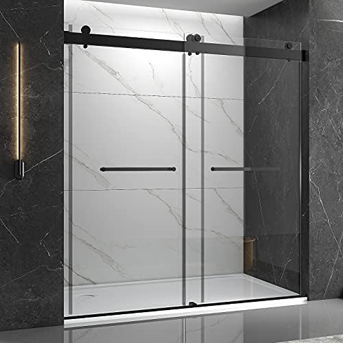 FEKEWIO Soft Close Double Sliding Shower Door, 56-60" x 76" Inch Frameless Walk-in Bathroom Shower Doors, Clear Tempered Glass 3/8" Bypass Shower Enclosure DS13
