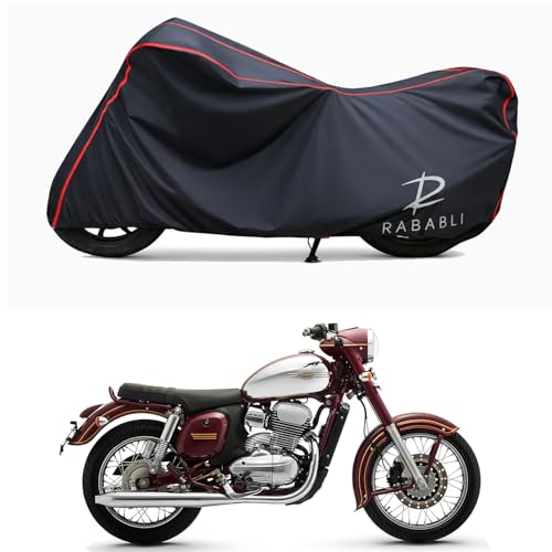Image of Waterproof Bike Body Cover Compatible for | Jawa Single Channel Disc | Taffeta Fabric, Red Piping Design, Bottom Elastic Fit | Dustproof, Sun UV & Rain Protection for All Bikes