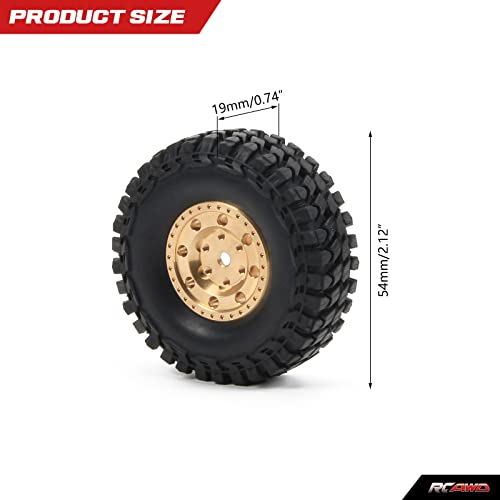 Image of RCAWD 4x Chrome Brass Weights 46g 1 inchBeadlock Wheel Rim 26 * 13mm Glue Free w /55mm Tire For Axial 1-24 Scx24 Crawlers(Brass)