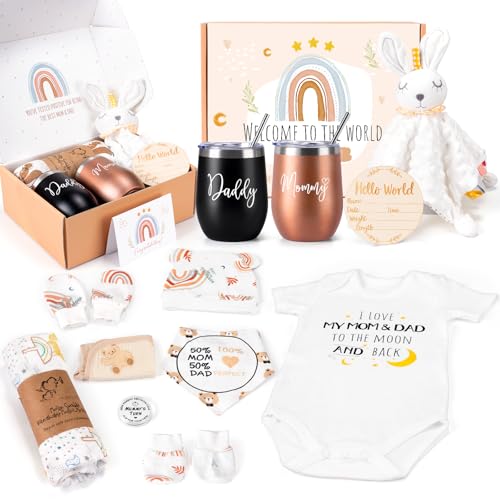 Image of Baby Gift Set, Baby Boy Gifts, New Mom Gifts for Women, New Parents Gifts for Couples w/New Mom and Dad Tumbler Newborn Essentials for Gender Reveal, Baby Shower Pregnancy Gifts for First Time Moms