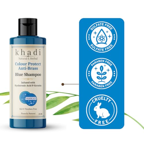 Image of Khadi Colour Protect Anti Brass Shampoo Infused with Hyaluronic Acid & Keratin | Smooth & Frizz-Free Hair | Khadi Herbal Shampoo for Women & Men | Sulfate, SLS & Paraben Free 210 ml