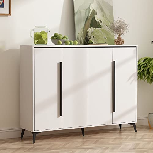 Famapy White Buffet Cabinet With Storage, Credenza Sideboard Buffet With Adjustable Shelves And Doors, Metal Legs, For Kitchen Hallway Entrance (55.1”W X 13.8”D X 43.3”H) #TOP2