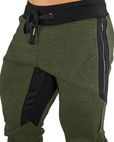 MAGNIVIT Calça masculina de ginástica para corrida, treino, justa, com bolsos com zíper, Army Green,