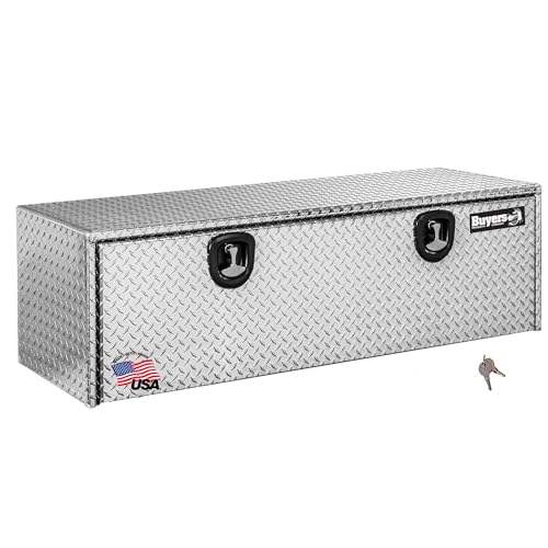 Image of Buyers Products 1705147 Diamond Tread Aluminum Topsider Truck Box with Lockable T-Handle Latch, 24 x 24 x 72 Inch, Truck Storage and Organizer, Made in the USA, Silver