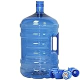 Tapón certificado por AENOR Pack Garrafa 18,9 litros Azul y 50 Tapones de un Solo Uso. Botellón para Agua y Tapones de 5 galones. No Contiene Bisfenol-A. Pack Compuesto por 1 botellón y 50 Tapones