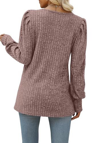 Image of WIHOLL Long Sleeve Shirts for Women Trendy Casual Square Neck Tops Lightweight Sweaters
