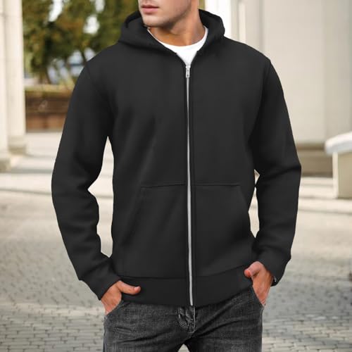 Hooded Sweatshirt for Men Full Zip Up Loose Fit Fleece Sweatshirt Casual Solid Basic Hoodie Fall Winter Active Jacket2