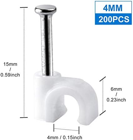 200PCS Cable Clips White Electrical Cable Wall Clips with Nail Wire Tidy for Home Office (4mm)