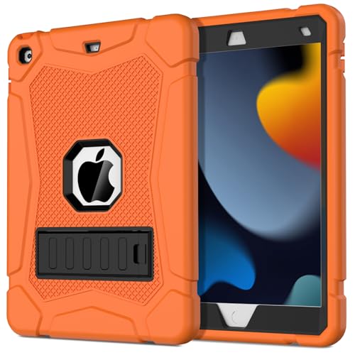 AVAWO Case for iPad with Kickstand (Orange+ Black, for iPad 9th/8th/7th Gen 10.2" 2021/2020/2019)