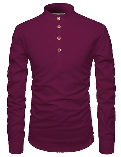 Image of Vida Loca Full Sleeve Mandarin Collor Cotton Casual Slim Fit Shirt for Men's