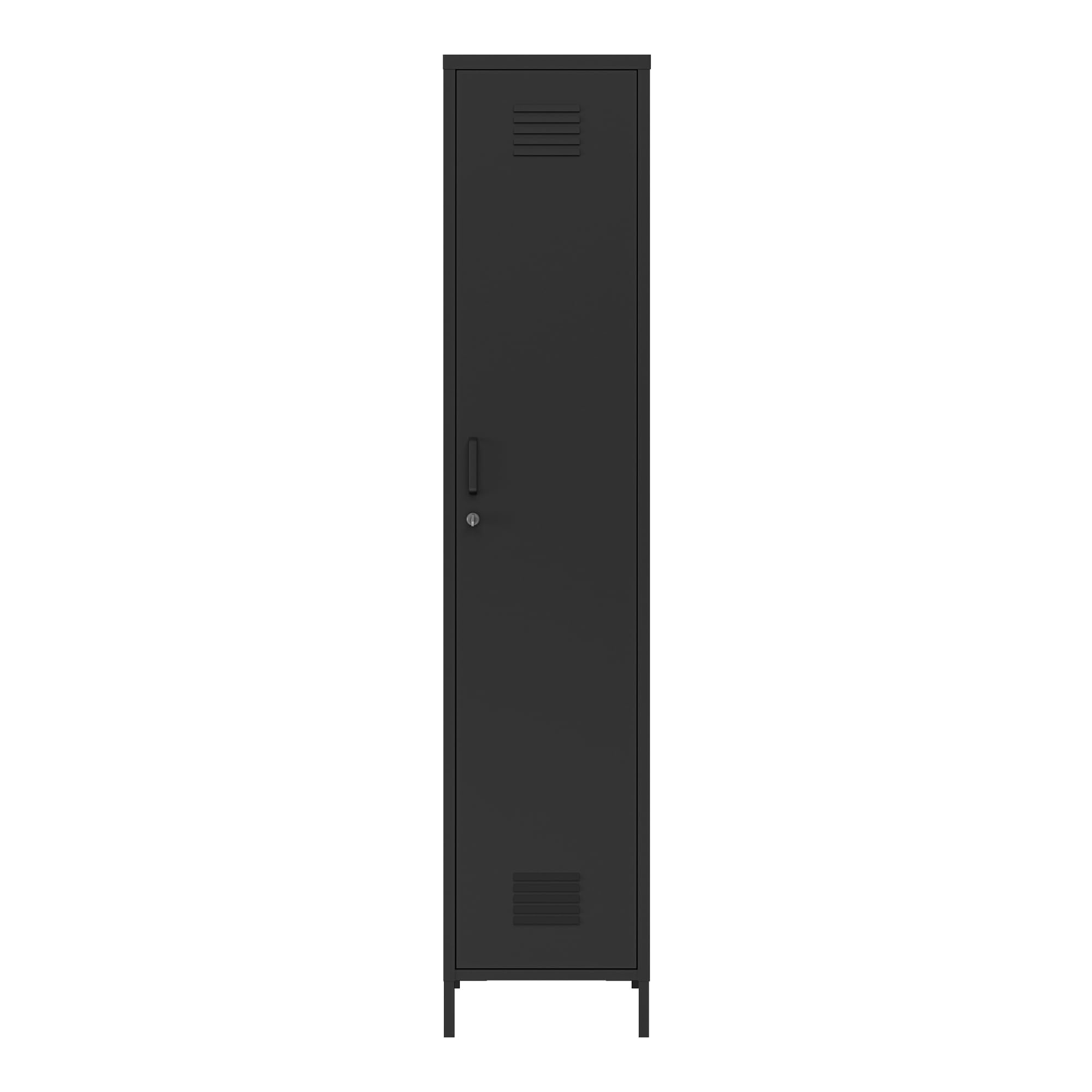 [en.casa] Armario Ropero Seinäjoki Guardarropa Armario Metálico de Oficina con 1 Puerta y 2 Estantes para Taller Vestuario Acero 180 x 38 x 38 cm - Negro