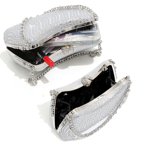 Image of Women's Clutch Crystal Rhinestone Purse With Chain Pearl Clasp Evening Wedding Diamond Handbag