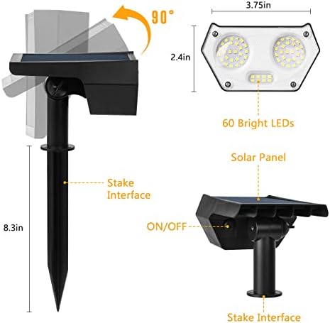 Aistuo Solar Landscape Spotlights, 60 LED Solar Spot Lights Outdoor, IP65 Waterproof Solar Garden Lights, 2-in-1 Outdoor Wall Lights for Garden Yard Driveway Porch Walkway