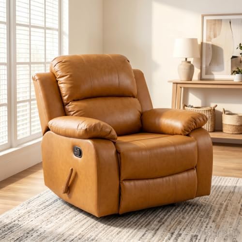 Image of Leather Manual Single Recliner Chair for Living Room, Orange