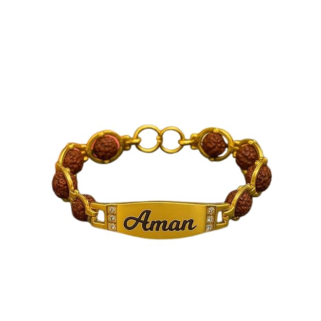 Personalized Rakhi Bracelet for Brother | Name Engraved Gold Plated Rakhi with Rudraksha | Custom Rakhi for Bhai | Raksha Bandhan Gift for Brother-image-41