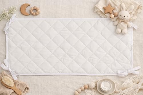 Image of Abstract Quilted Portable Crib Bib Sheet Saver | Safe, Soft & Breathable 24.5 inch X 13 inch (1 Pack, White)