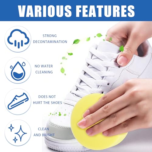 Weiße Schuhpflege-Creme, Multifunktionale Sneaker-Reinigung mit Schwamm, Schonende Pflege für weiße Schuhe und Sportschuhe, 100g