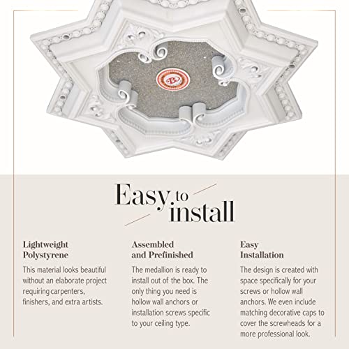 Image of Eight-Pointed Star Chandelier Ceiling Medallion and Fan Medallion, 24 Inches, White and Silver