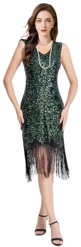 Image of Women Flapper Dresses 1920s V Neck Beaded Fringed Great Gatsby Club & Night Out Dresses