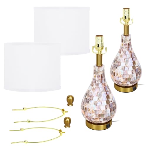 TPAMSWO Modern Coastal Table Lamps Set of 2, Natural Mother of Pearl Tiles 23.5" Bedside Lamp, for Bedroom Living Room Home Nightstand Table Lamp(with USB C+A 5V 2.1A Charging Ports) - Image 5