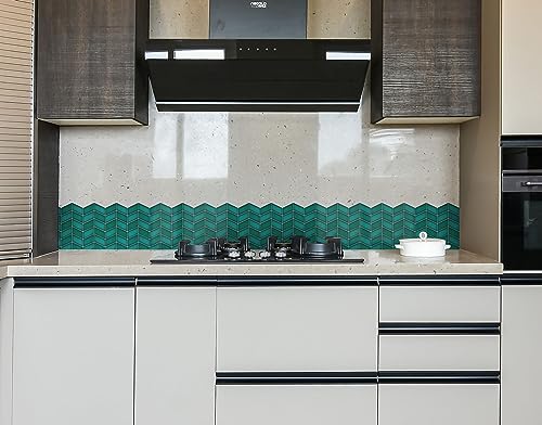 Image of WallDesign AquaGreen Chevron Tile Sticker - 2ft x 9.75 inch Waterproof Easy Clean Durable Vinyl Decorative Film for Kitchen Counter, Washbasin, Table, Wall, Cupboard-Self-Adhesive