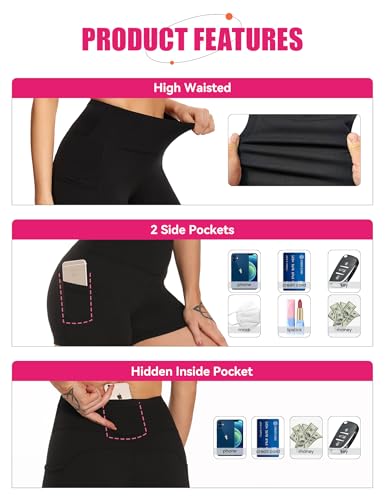 Showitty Pacote com 3 shorts de motociclista de 10 cm para mulheres com bolsos, shorts de ioga de ci