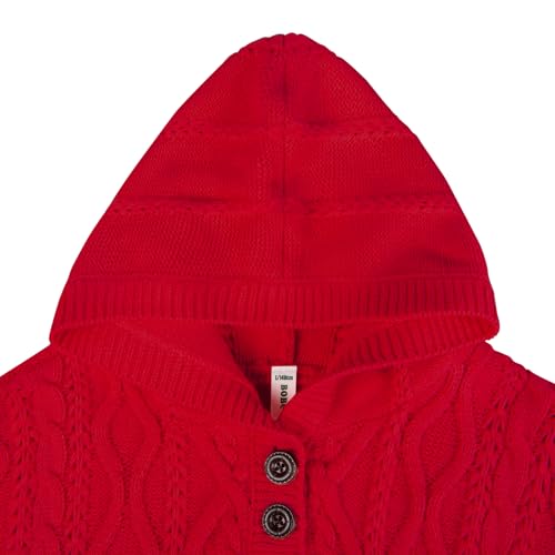 Image of BOBOYOYO Cape for Girls Button Hooded Cable Knit Poncho Sweaters Kids Shawl