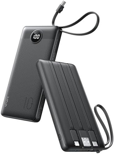 10000mAh Power Bank With Built-in 4 Cables, Slim Portable Charger