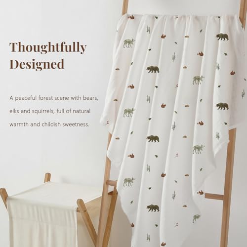 Image of POMISO Muslin Swaddle Blankets for Boys & Girls, Newborn Receiving Blankets, 4 Pack Soft Breathable Baby Swaddles, Large 47x47 Inches, Forest Animals