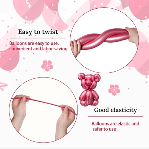 Image of 260 Metallic Red Long Balloons for Balloon Garland Thickening Skinny Latex Twisting Animals Modeling Christmas Birthday Wedding Party Festival Decorations 100pcs