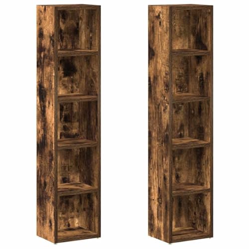 vidaXL 2X Armoires à CD Armoires à Étagères Meubles de Rangement Bureau Chambre Intérieur Chêne Fumé 21x16x93,5 cm Bois d'Ingénierie