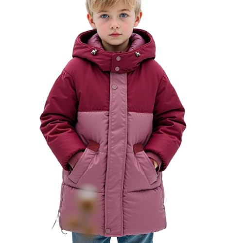 Youth Color Block Coat Quilted Long Sleeve Hooded Mid Jacket Winter Soft Comfortable Warmth Thick Teen Puffer Jacket