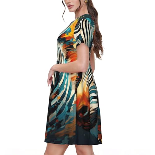 Robe imprimé zèbre abstrait avec manches courtes confortables