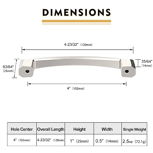 Image of 10 Pack 4 Inch Brushed Satin Nickel Cabinet Pulls Kitchen Cabinet Handles Kitchen Handles for Cabinets Cupboard Handles Satin Nickel Drawer Handle Dresser Pulls