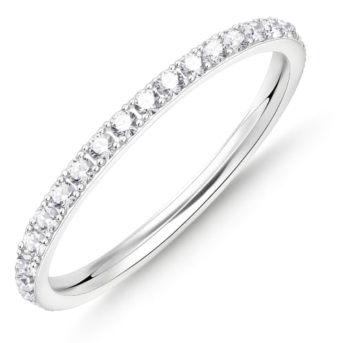 Gelbesty Size 5 Engagement Pinky Silver Wedding Band Rings for Women Non Tarnish Cubic Zirconia Eternity Promise Rings for Her Silver Stackable Band