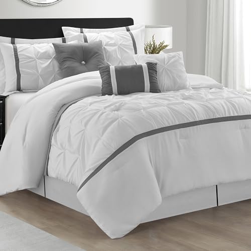 LANCO MODERN LIFESTYLE White Grey Comforter Set, King, 7 Piece