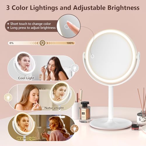 Espejo para maquillaje redondo con luz y aumento 8.6" miniatura 2