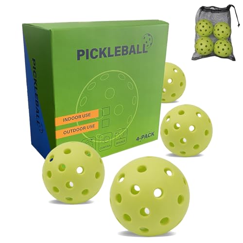 XHYNRT Outdoor Pickleball 4-Pack 40 Holes Balls with Mesh Bag,High Resilience and Durability Green Pickleball Balls，Applies to All Styles of Pickleball Paddles