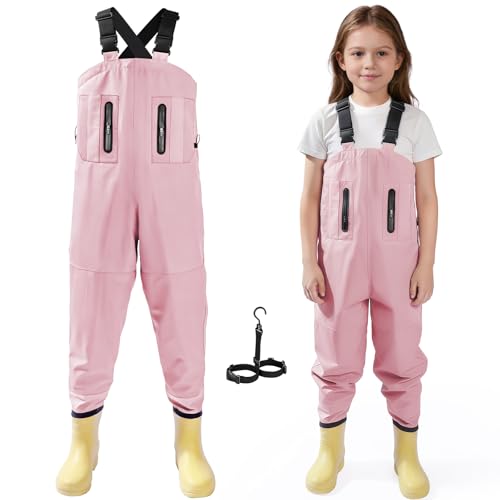 Ghosthorn Chest Waders for Kids Children Waders Nylon Waterproof Fishing Waders Toddler Youth Hunting Waders with Boots EVA for Boys Girls