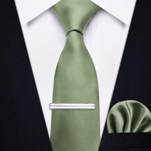 Image of YourTies Skinny Ties for Men Satin 2.4 inch Slim Necktie with Pocket Square Tie Clip Set Solid Color Wedding Party Business