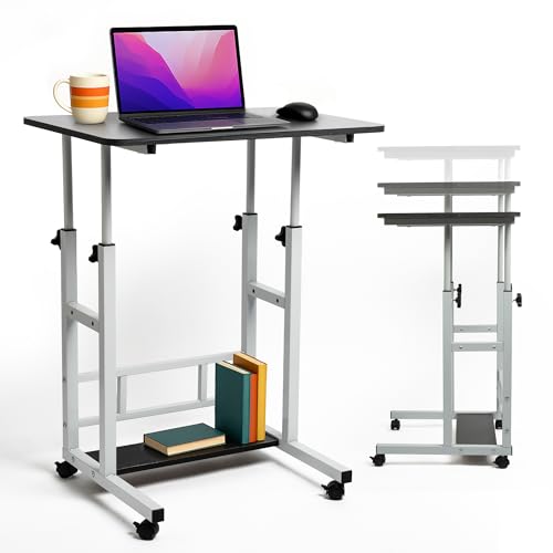 Gitraf- Mesa Ordenador Altura Ajustable y Ruedas- Escritorio Pequeño - Mesas Auxiliares - Mesa Escritorio Pequeña, Alta,Portatil - Escritorios Estudio - 60x40x60-90 Cm-Negro