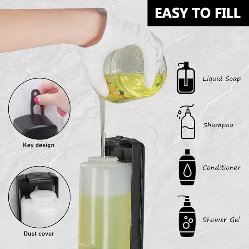 IBOCDWAMA 350ML Seifenspender Schwarz Wandmontage, Einkammer Shampoo- und Duschgel Spender Bad Küche Seifenspender Wandbefestigung Ohne Bohren Pumpspender Wand für Zuhause, Hotel, Restaurant