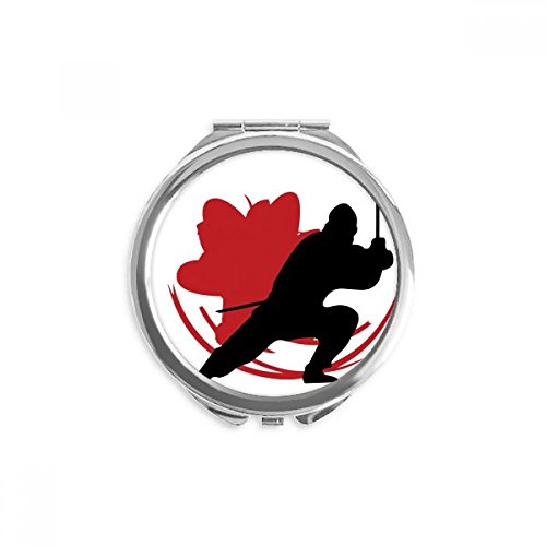 Miroir rond de poche motif samouraï katana et sakura asie pour maquillage portable