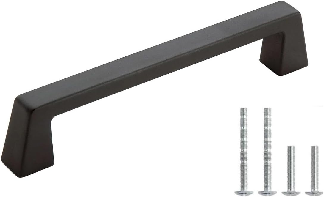 4 Inch Drawer Handle, Colorado Square Cabinet Pulls, Solid Zinc Alloy Kitchen Cabinet Hardware, Center to Center 96mm Drawer Handle with Mounting Screws. (4, Matt Black)